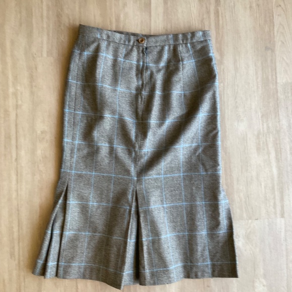 French Connection Wool Angora Plaid Midi Skirt tan academia grandpacore flare 6 - Picture 7 of 15
